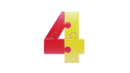 3D Number 4 Puzzle Pieces on transparent background