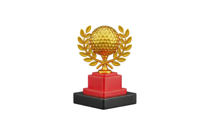 3D Golden Golf Trophy with Laurel Wreath