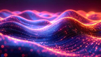 Abstract, glowing, wavy lines in red and blue hues