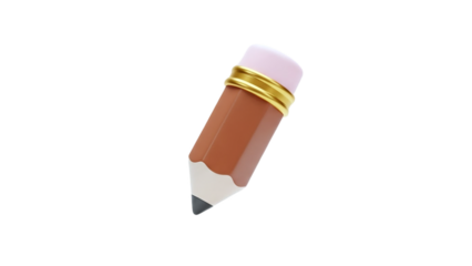 3D Stylized Pencil with Eraser on transparent background