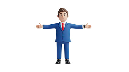 Fototapeta premium 3D Businessman in Blue Suit with Arms Outstretched