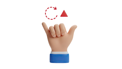 3D Hand Shaka Sign with Repeat and Forward Icons