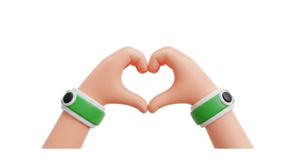 3D Hands Forming Heart Shape with Green Bracelets