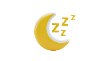 3D Moon with Zzz symbols on transparent background