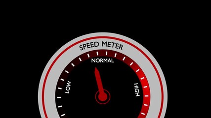 Speed Meter Dashboard Gauge with Red Needle on Black Background Indicating Speed speedometer. - Powered by Adobe