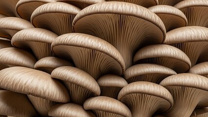 Cluster of mushrooms growing together in a dense group