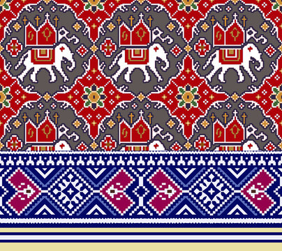 Seamless Geometric Patola Pattern with Traditional Indian Motifs Design
