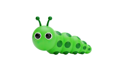 3D Cute Green Caterpillar Icon transparent background