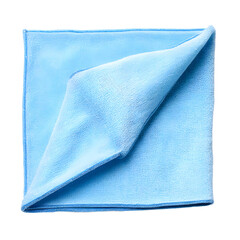 Professional Light Blue Microfiber Cleaning Cloth Folded Isolated on White Background