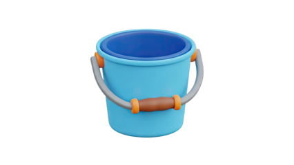 3D Blue Bucket with Handle Icon transparent background