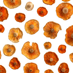 Exquisite Pattern of Dried Saffron Milk Caps Mushrooms in Cream Background