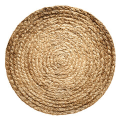 Round Natural Fiber Woven Rug on White Background: Elegant Home Decor Element