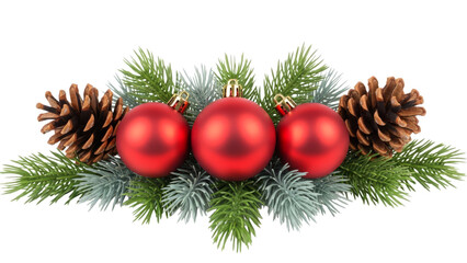 Isolated Christmas Garland With Red Baubles Pine Cones