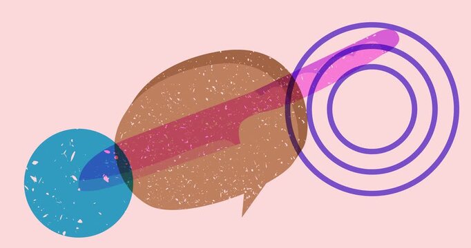 Risograph knives and speech bubble with geometric shapes animation. Moving object in trendy riso graph design video.
