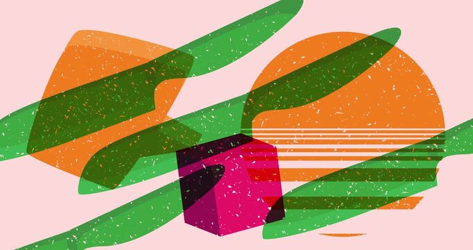 Risograph knives and speech bubble with geometric shapes animation. Moving object in trendy riso graph design video.