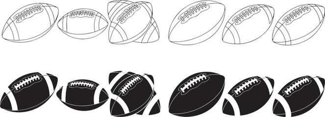 Fototapeta premium Various rugby balls in different styles and colors
