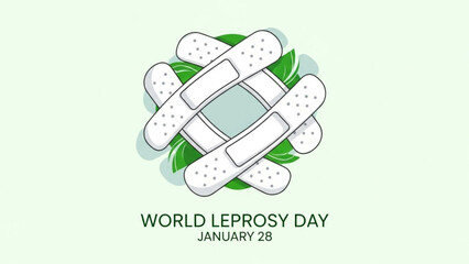 World leprosy day awareness band aid illustration with green leaves on light green background