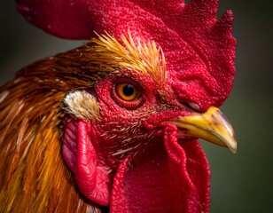 Close-up of a rooster, head in profile, vibrant colors