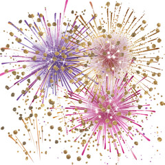 Fireworks burst clipart pastel pink purple and metallic isolated on transparent background