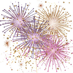 Fireworks burst clipart pastel pink purple and metallic isolated on transparent background