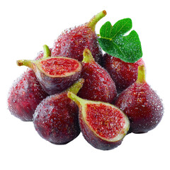 Fresh figs with water droplets isolated on transparent background