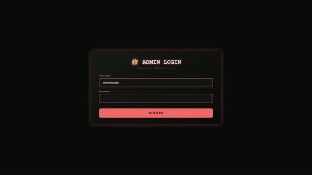 The scene displays a login window animation for a system access point. It features input fields for username and password, highlighting user interaction.