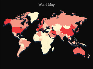 World map with color-coded regions global data visualization 