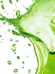 Green juice splash with tiny droplets vivid color contrast isolated on transparent background