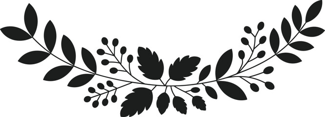 Black decorative garland silhouette with leaves and berries vector © MdImran