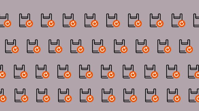 Seamless Pattern of Shopping Bags with Orange Circle Icon.