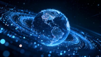 Glowing Blue Earth Globe in Cosmic Swirl
