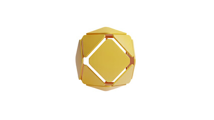 3D Geometric yellow sphere with open facets on transparent background