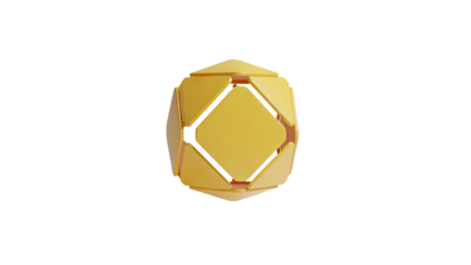 3D Geometric yellow sphere with open facets on transparent background