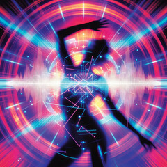 Abstract image of a dancing girl on a bright colored background.