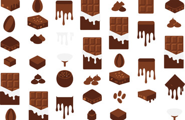 Chocolate bars and pieces on white background
