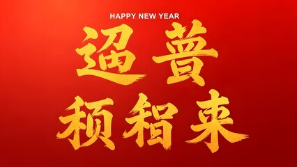 Happy new year greeting in chinese characters on red background with gold accents and festive design elements