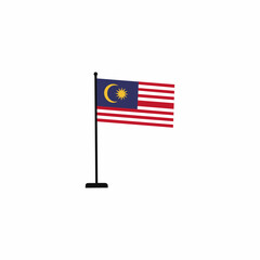 ​Malaysia national flag waving on a pole isolated on white background