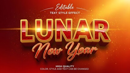 Lunar new year editable text style effect with rich quality gold and red gradient