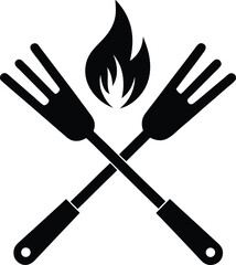 BBQ Grill Forks with Flame Icon