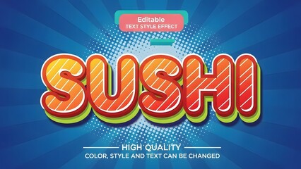 A colorful and editable sushi text illustration with high quality design elements
