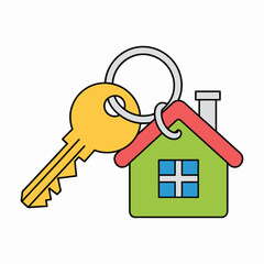 House Key on Keychain with Home Illustration