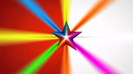 Vibrant three dimensional star emitting brilliant colorful light rays across a dynamic split background