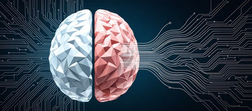 Half digital, half organic brain showing human ai collaboration