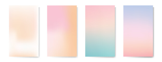 Fototapeta premium Abstract gradient mesh backgrounds collection. Multicolor pastel soft blend. Grain texture. Blur fluid effect. Template for cover, poster, wallpaper, flyer, social media, web design