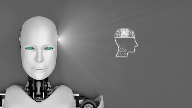 A modern robot head with a sleek design illustrates the concept of artificial intelligence, showcasing the fusion of technology and human-like attributes in a digital realm. Synapse