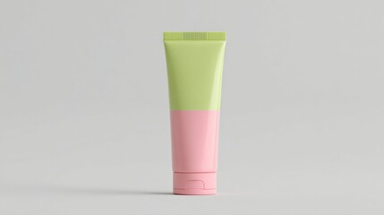 A close-up studio shot of a two-tone cosmetic cream tube with a flip-top lid, centered