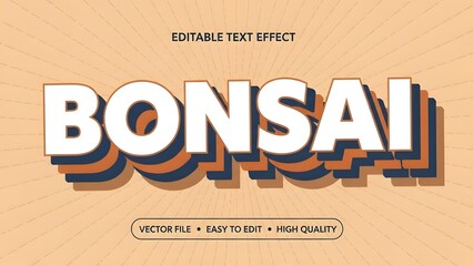 Editable text effect with bonsai word in 3d isolated on orange background