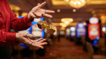 Gold dice casino price risk movement hand toss luck game blur