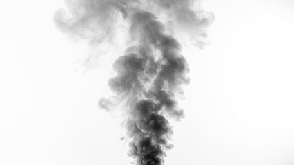 Ascending plume of dark gray smoke against a bright white background