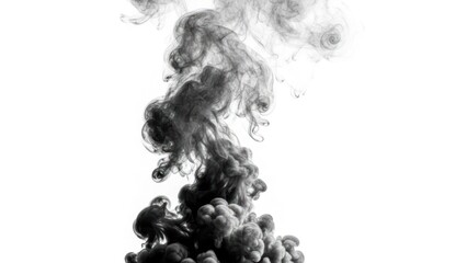 Billowing black ink plumes against a stark white background, creating an abstract, smoky effect